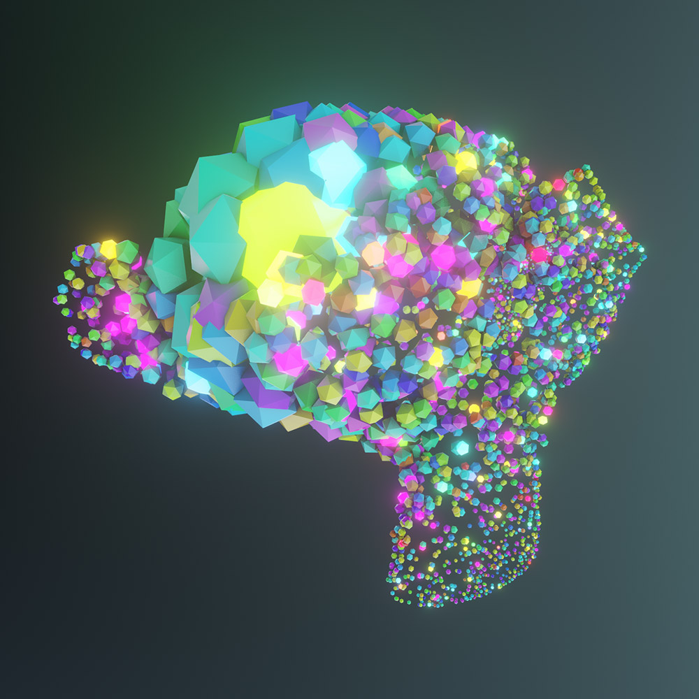 Colorful Ico-Spheres in the shape of a monkey head